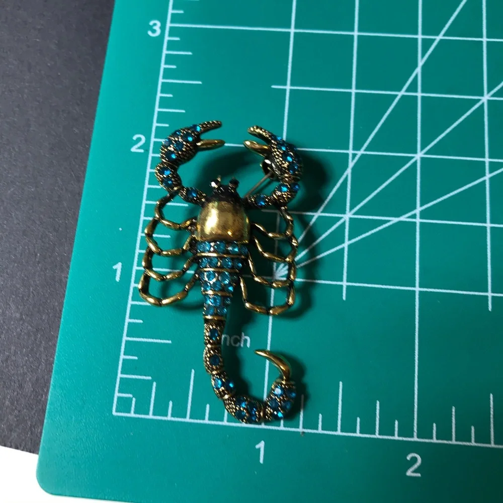 Cute scorpion jewelry brooch with blue rhinestones